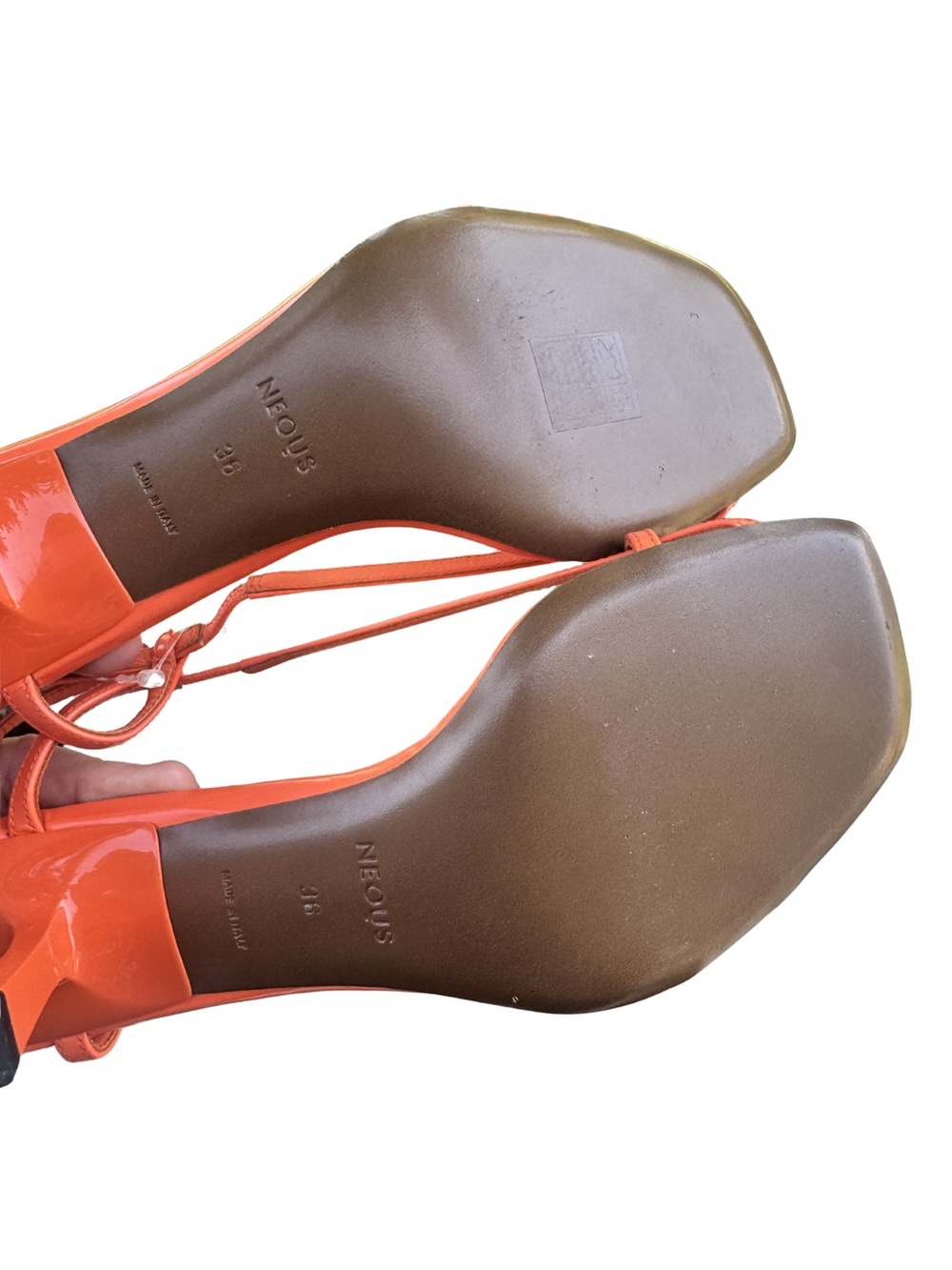 Neous Leather Strappy Square-Toe Heeled Sandals in orange - Picture 5 of 5